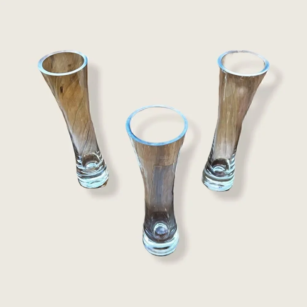 Set of 3 Narrow Fluted Glass Vases